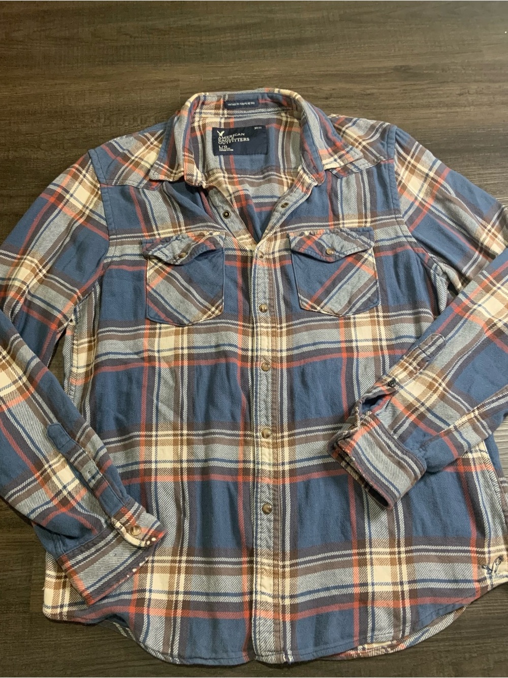 American Eagle Outfitters Navy Blue Plaid Flannel Shirt